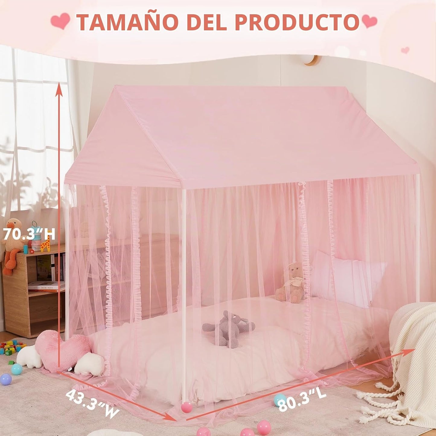 ZRVTM Dosel de Cama de Princesa para Niñas - Dosel Rosa Castillo de...