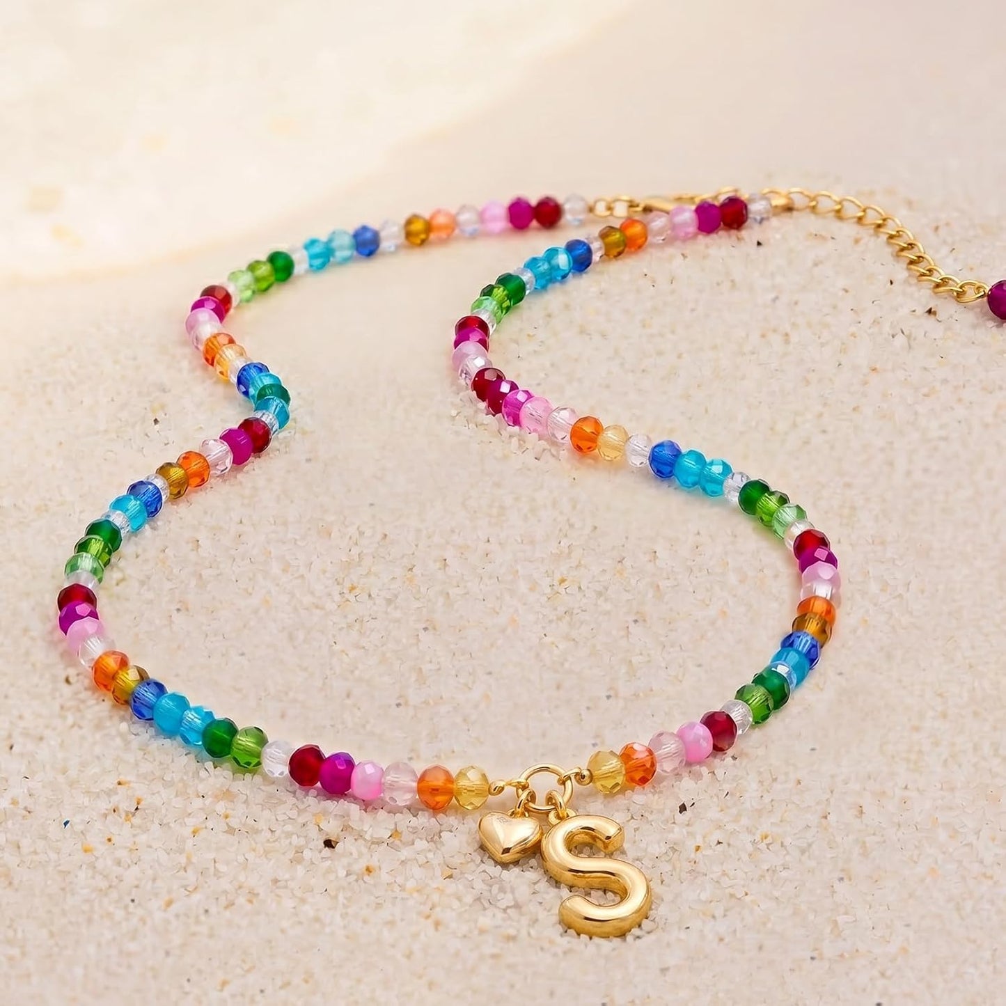 LOVEZORA Collar con inicial para mujer, collares de cuentas de colo...