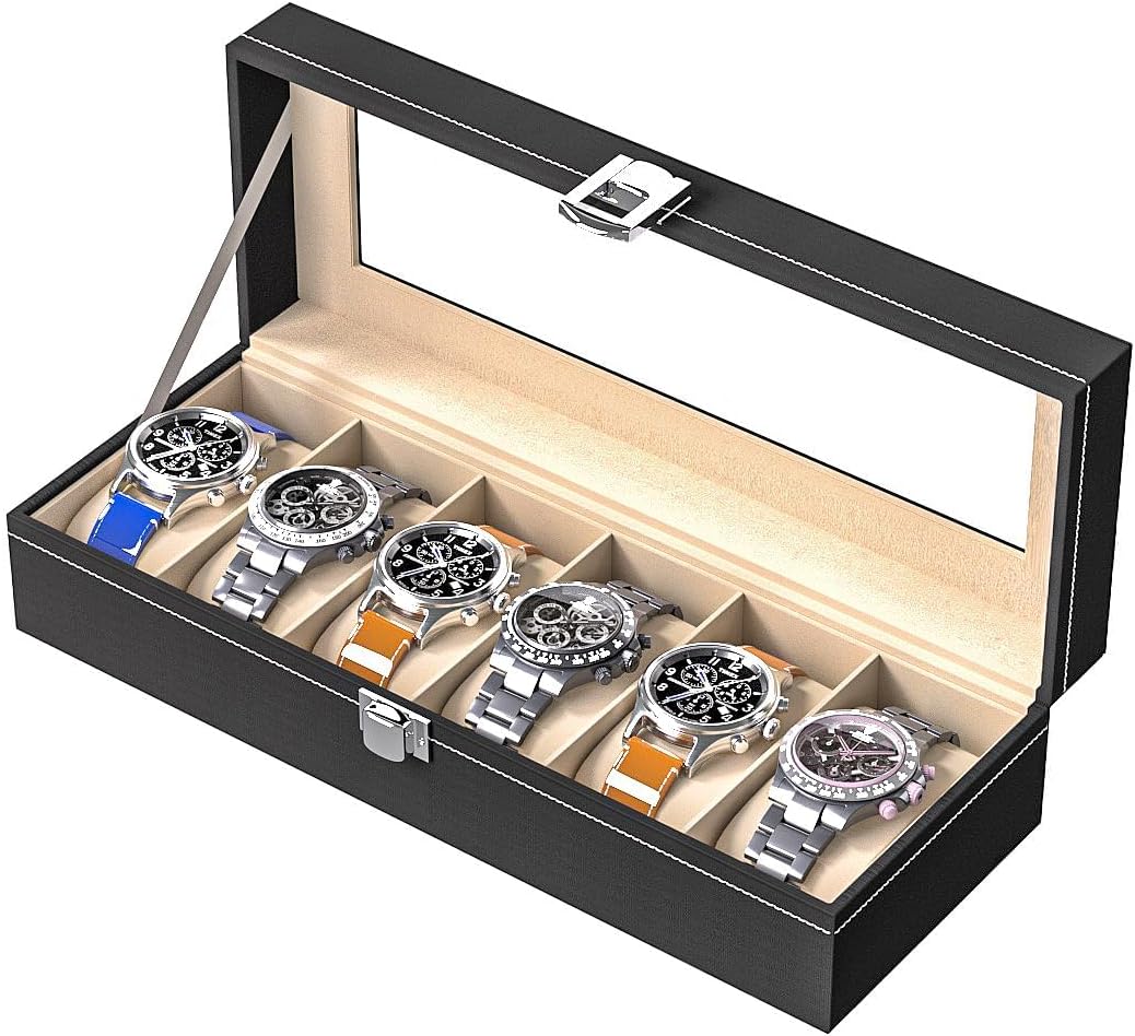 Ausalivan Vitrina de relojes para hombres, caja organizadora de rel...