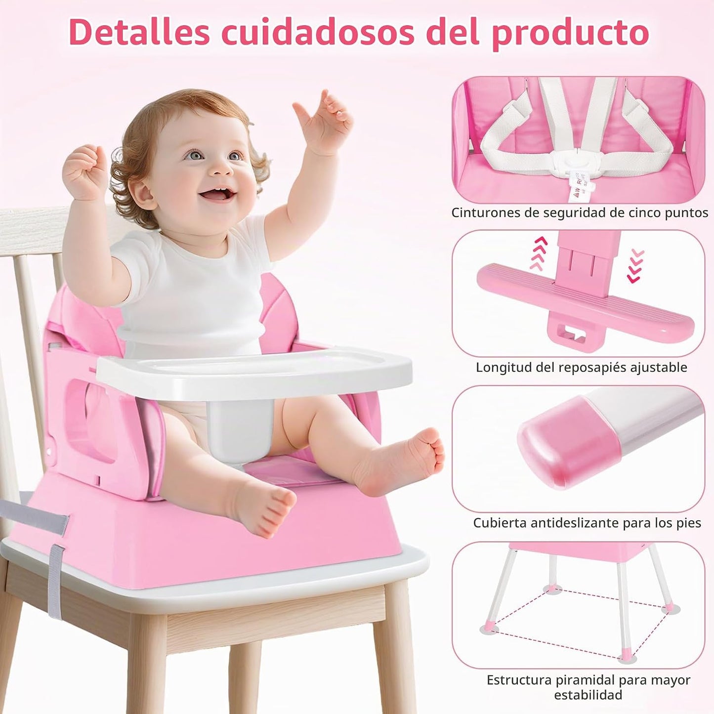 BOSEDSANG Silla Alta para Bebé 4 en 1, Silla Alta Convertible para...