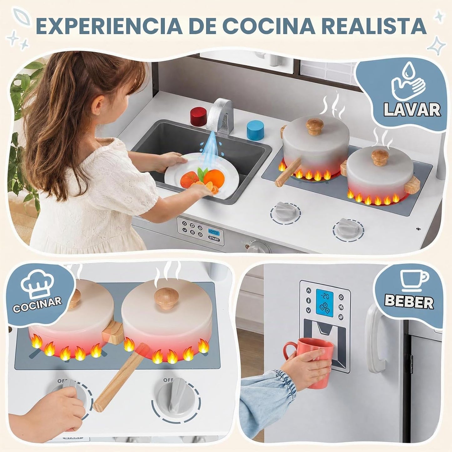 Costzon Cocina de Juguete para Niños, Juego de Cocina de Madera par...