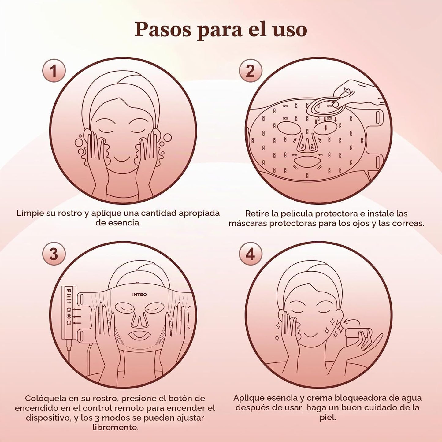 INTEO Terapia de luz roja para cara, mascarilla LED portátil de ter...