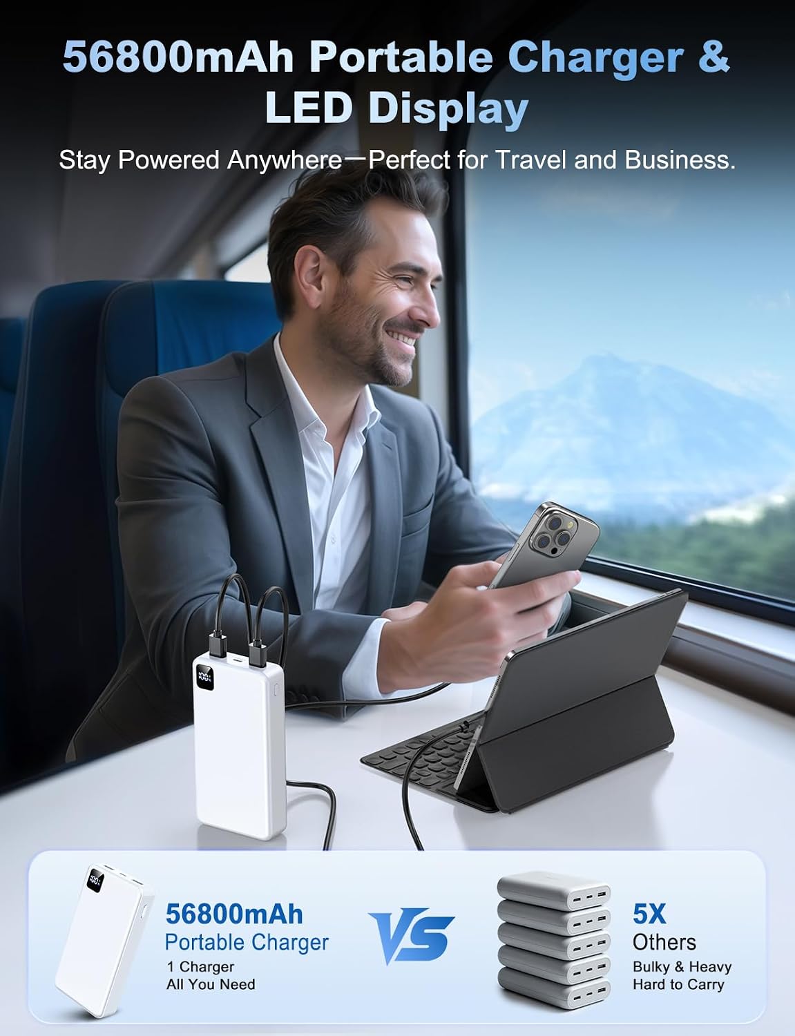 MaiVoz Cargador portátil de 56800 mAh, batería de carga rápida PD d...