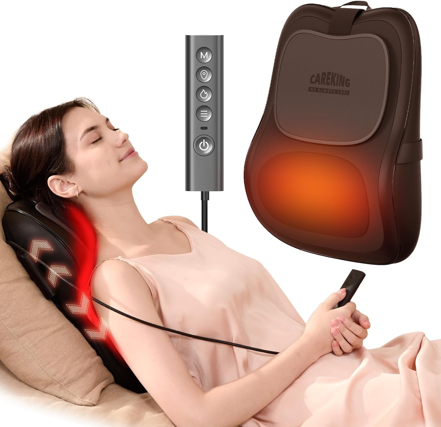 Masajeador de espalda con calor, almohada de masaje Shiatsu 3D, reg...