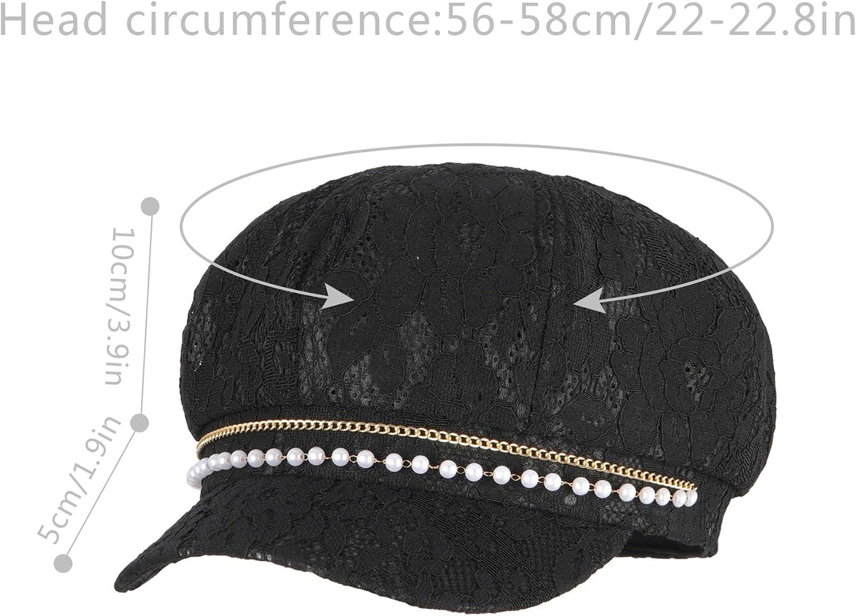 Mujer Cadena de Perlas Encaje Mezcla de Algodón Gorra Newsboy Viser...