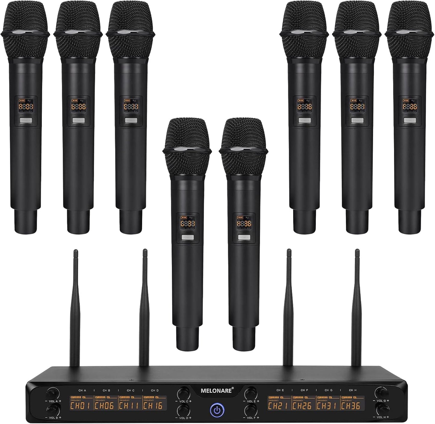 MELONARE Sistema de micrófono inalámbrico de 8 canales UHF 500MHz M...