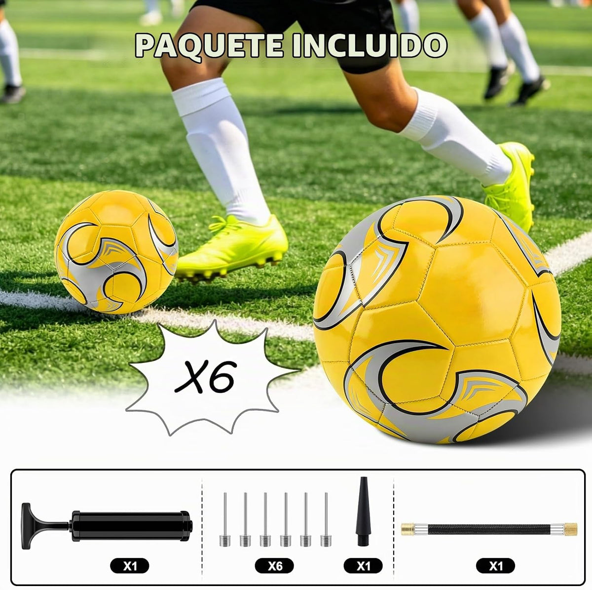 SIKEMAY Paquete de 6 pelotas de fútbol a granel con agujas de bomba...