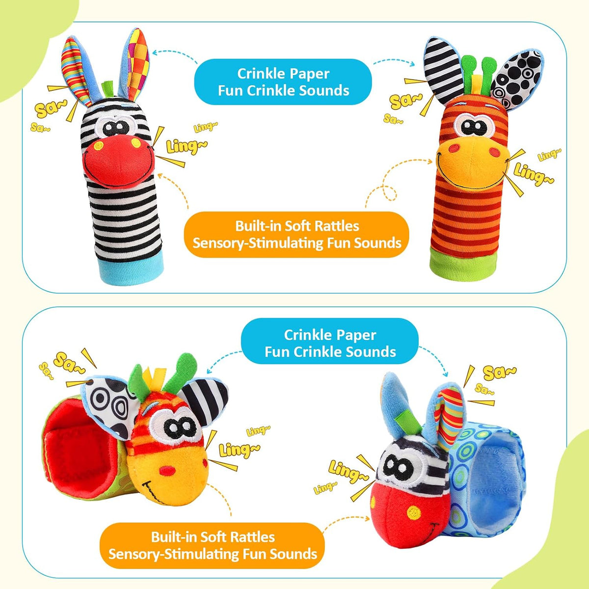 Baby Toys 0-6 6-12 meses, juego de calcetines de sonajero de muñeca...