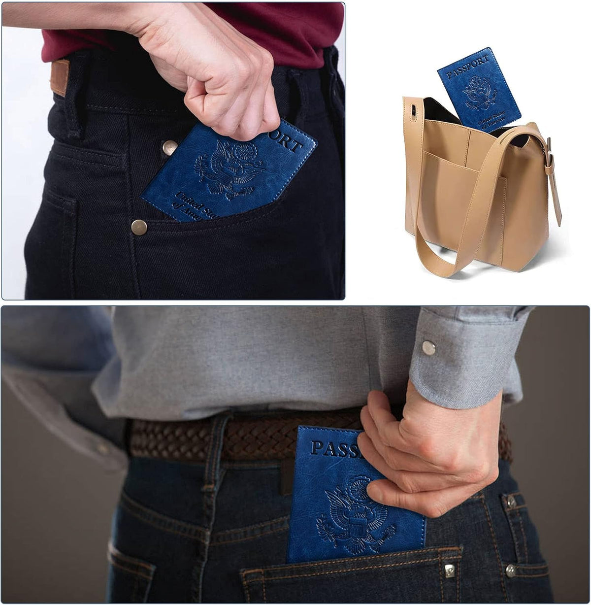 Funda para pasaporte con bloqueo RFID de piel, cartera con ranura p...