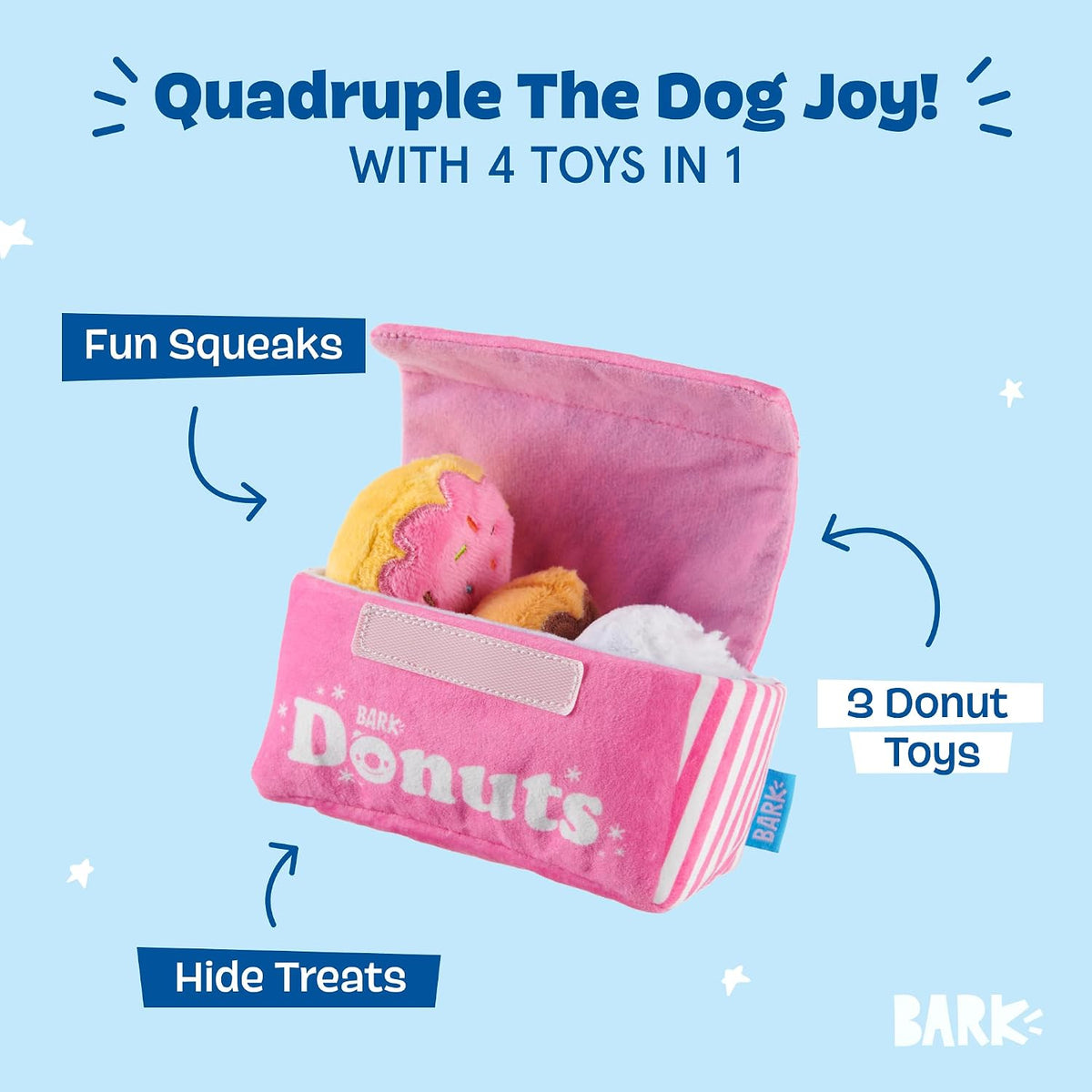 BarkBox Barker's Dozen Donuts 4 en 1 - Juguete interactivo de p...