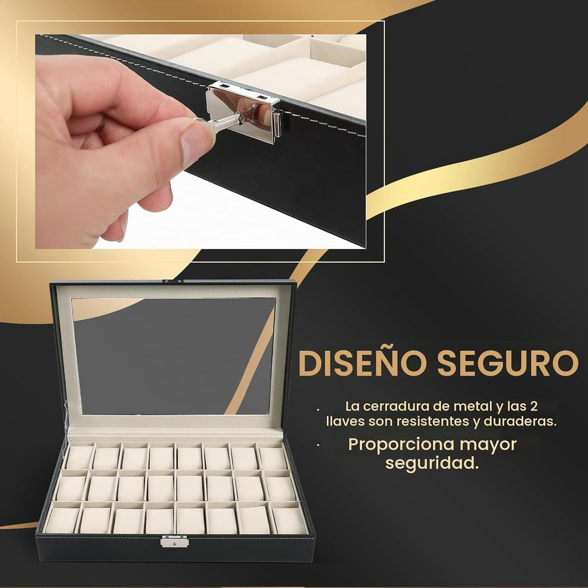 Caja de Reloj AMGSH 24 Ranuras Elegante Portátil Negra para Colecci...