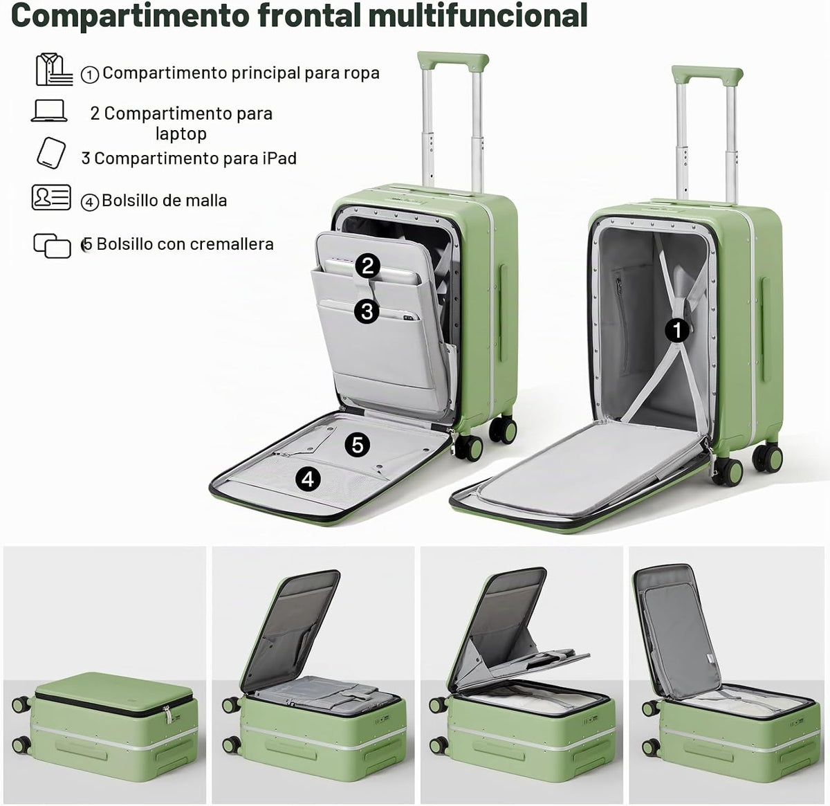 Maleta mixi con ruedas giratorias, maleta de viaje con marco de alu...