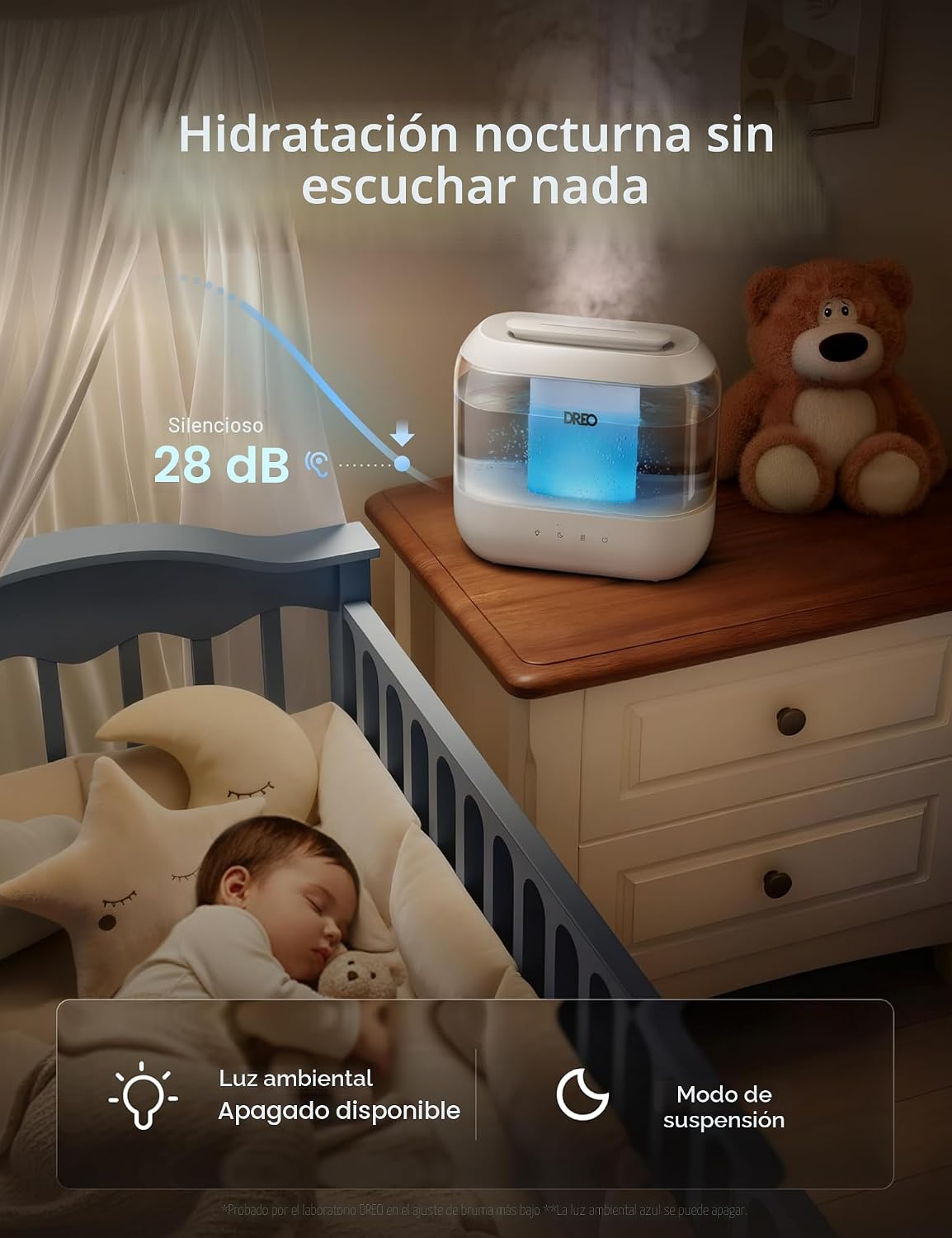 Dreo Humidificadores para dormitorio, llenado superior de 4L para h...
