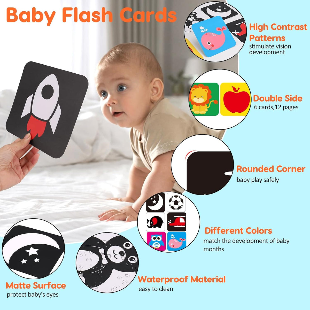 Baby Tummy Time Mirror Tarjetas Flash y Alfombrilla de Almohada Sen...