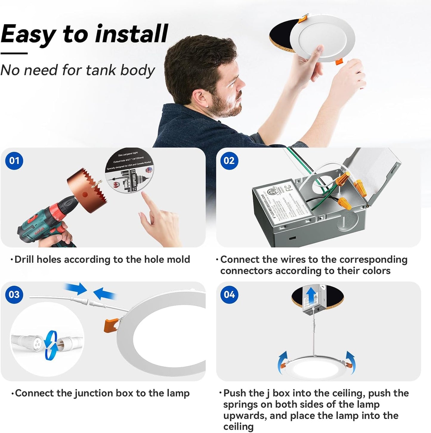CHARKEE - Paquete de 12 luces LED empotrables ultrafinas de 6 pulga...