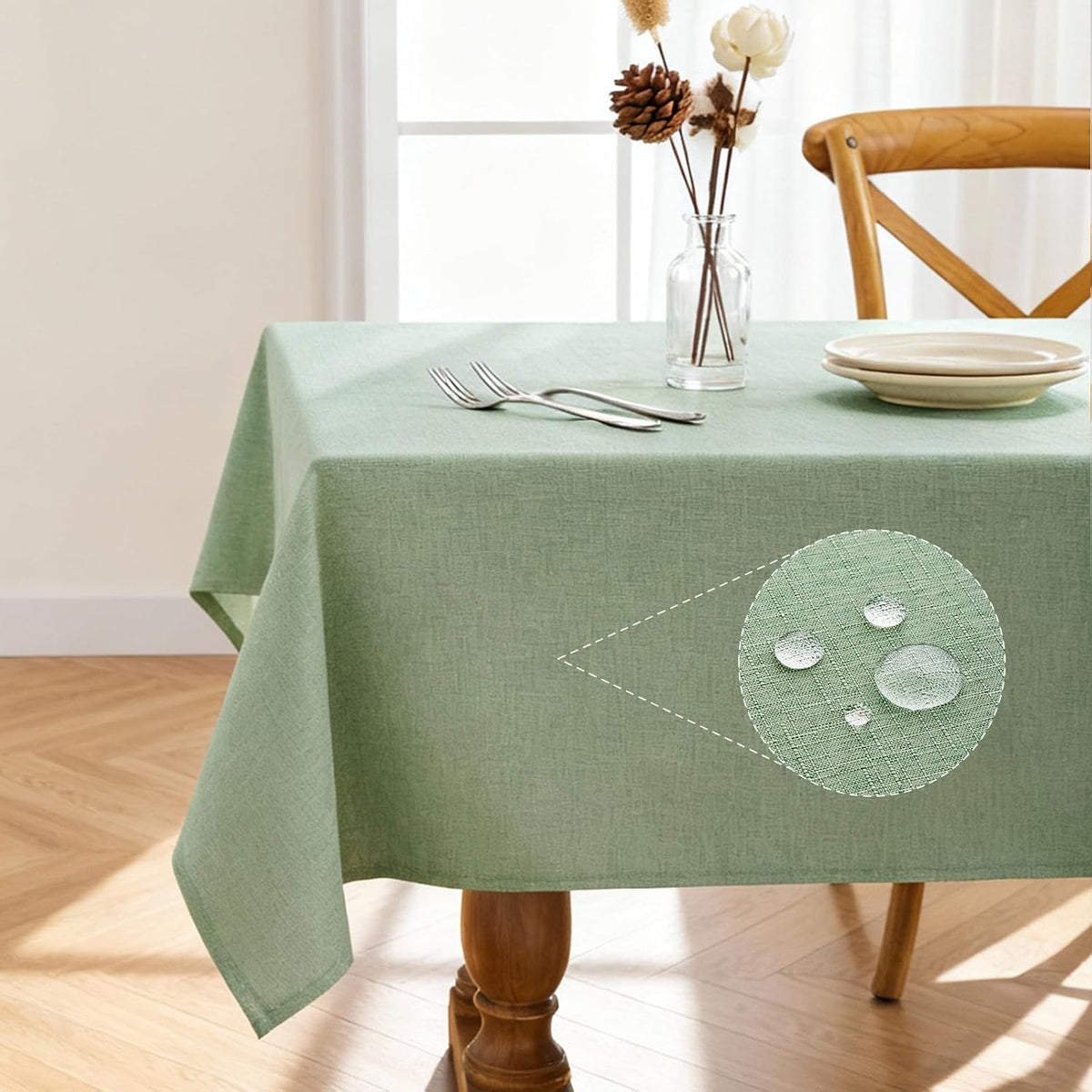 Pureegg Mantel Rectangular de Lino Impermeable y Resistente a las M...