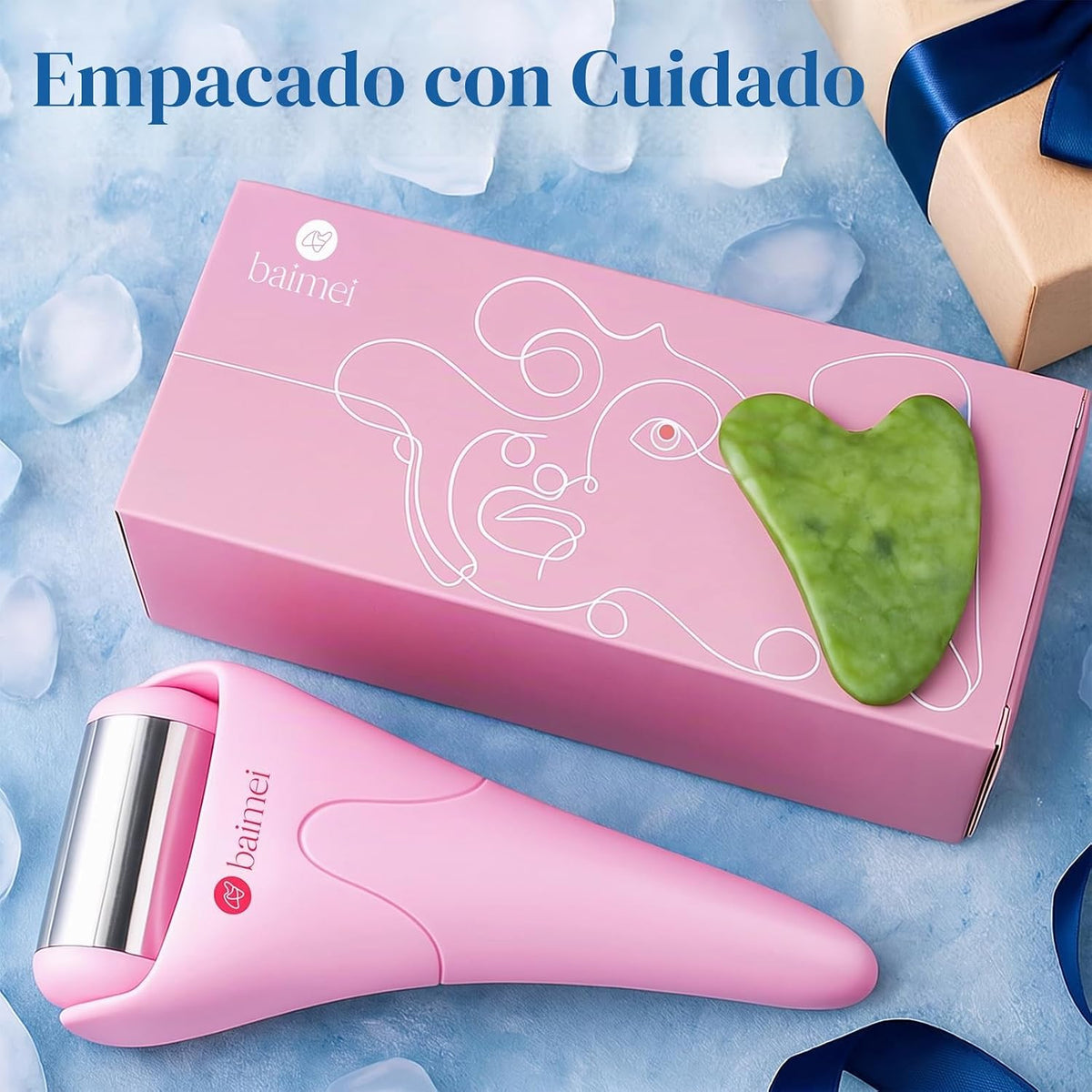 BAIMEI IcyMe - Rodillo de hielo de acero inoxidable para cara y | A...