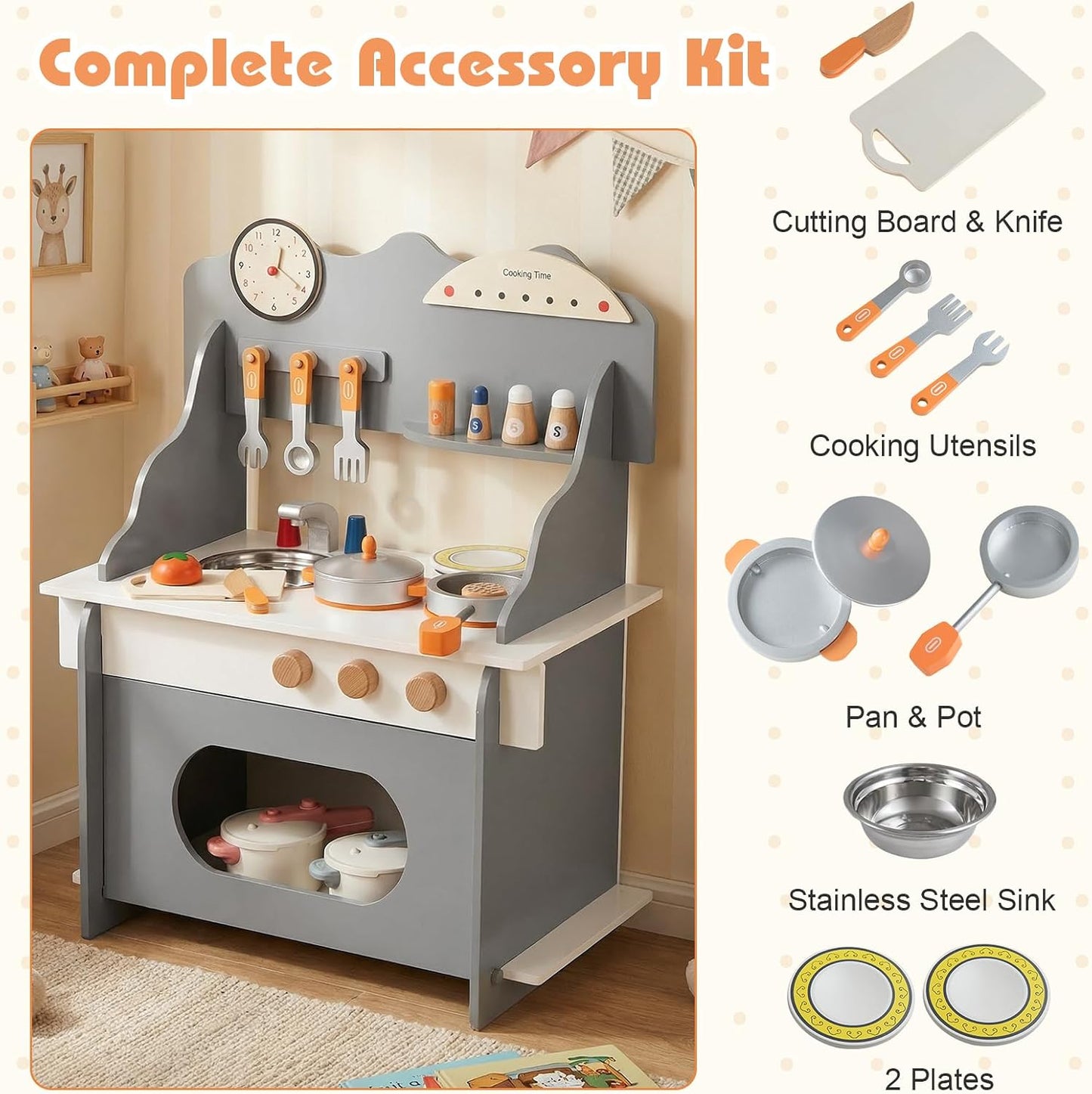 HONEY JOY Juego de cocina para niños pequeños, juego de cocina de m...
