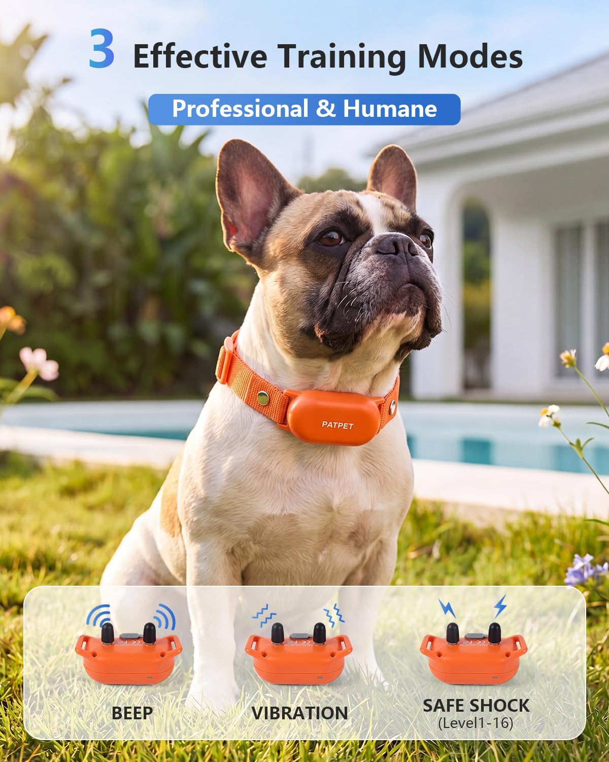 PATPET Collar de choque para perros, collar de entrenamiento de per...