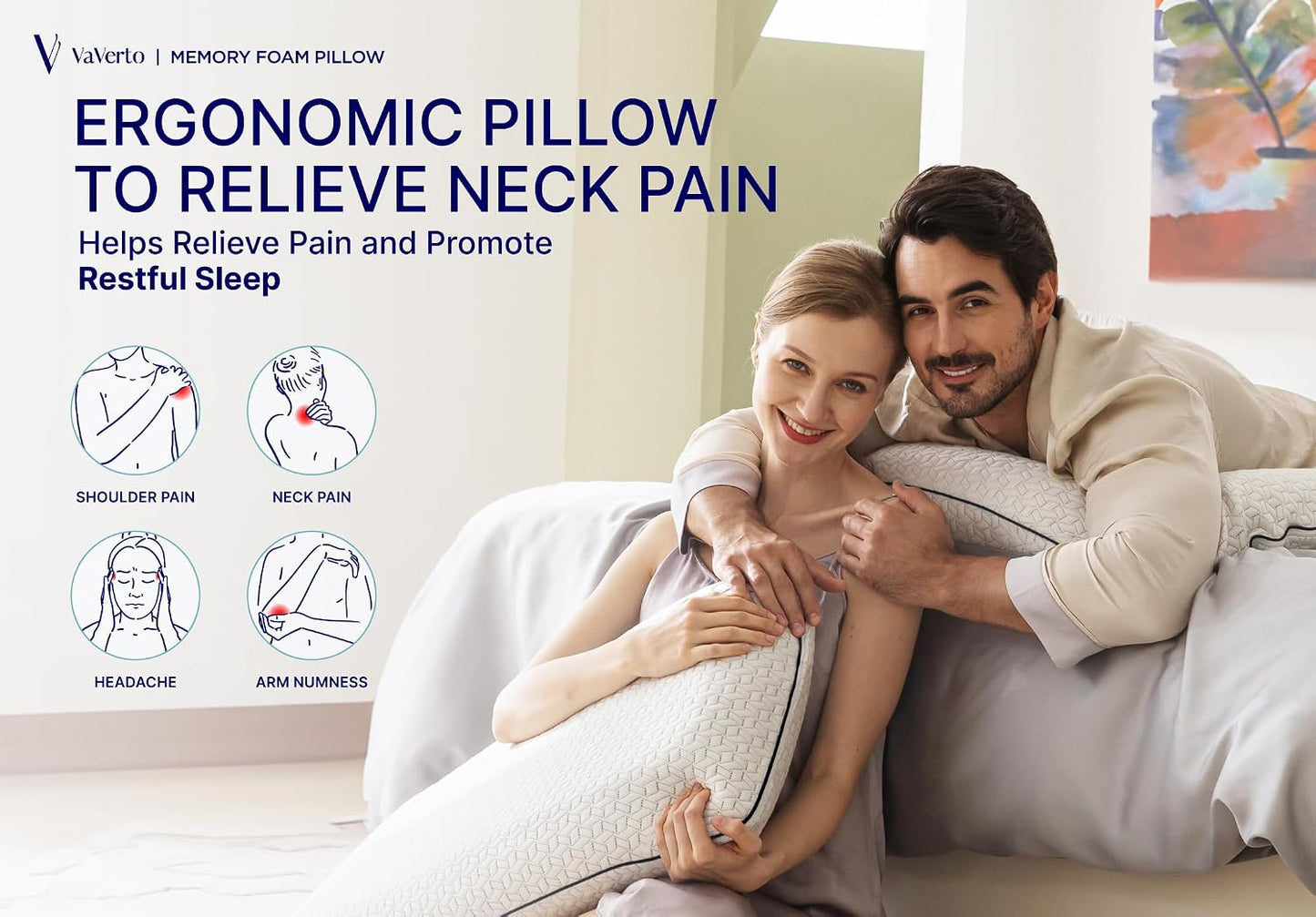 Vaverto Juego de 2 almohadas de espuma viscoelástica tamaño Queen,...