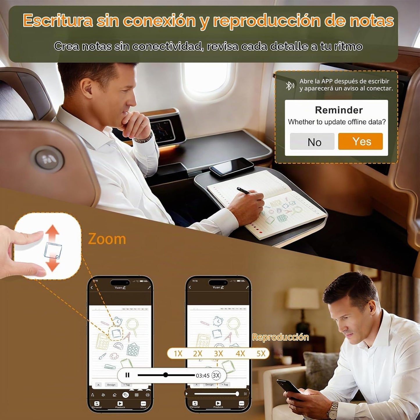 Yuan Sync Smart Pen y juego de cuadernos digitales (paquete de 3 A4...