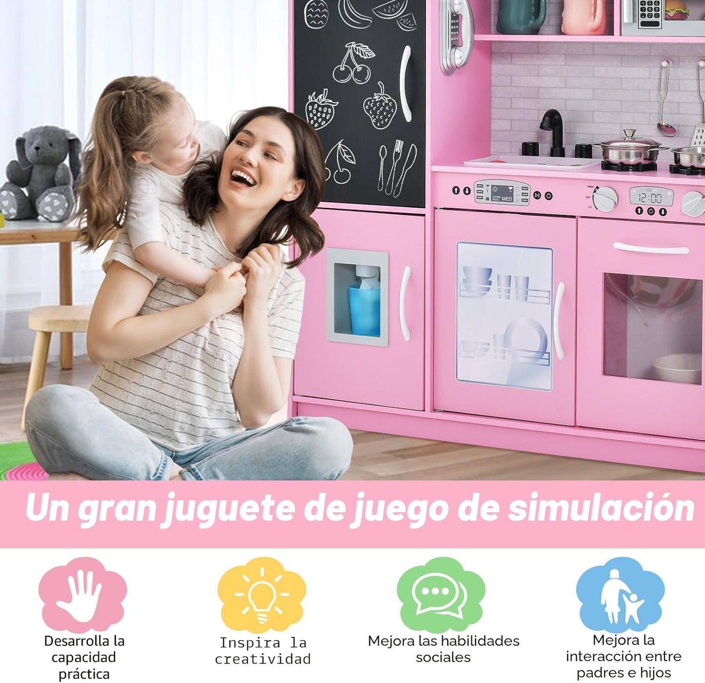 HONEY JOY Set de cocina de madera de juguete para niños, juego de s...