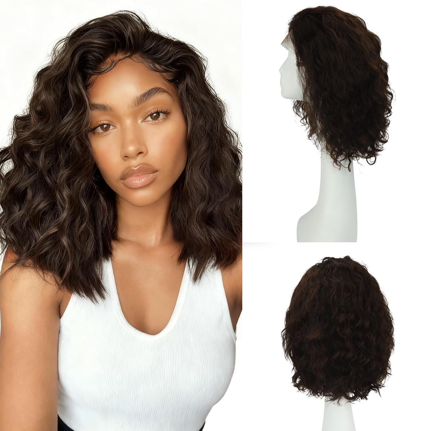 SAFIRENY Pelucas de cabello humano real con encaje frontal, 14 pulg...