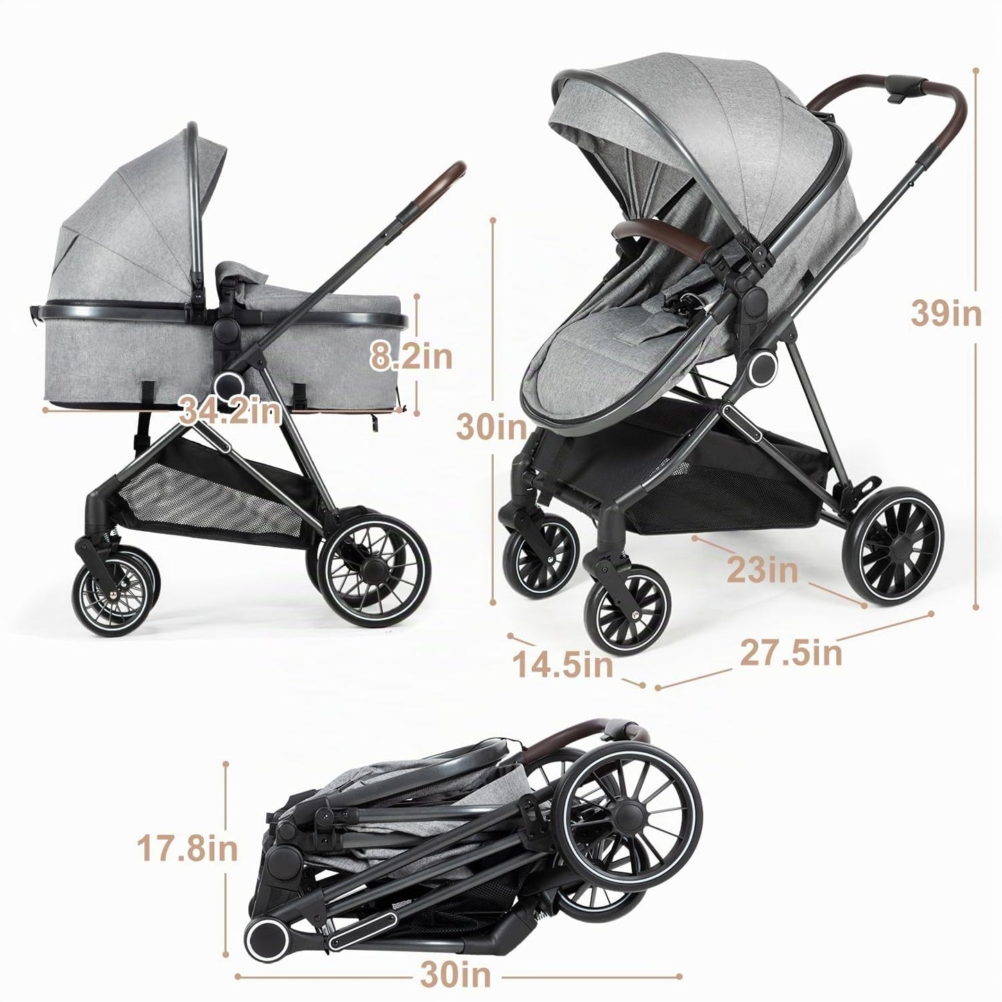 Cochecito de bebé 2 en 1 con modo moisés \u2013 Cochecito plegable...
