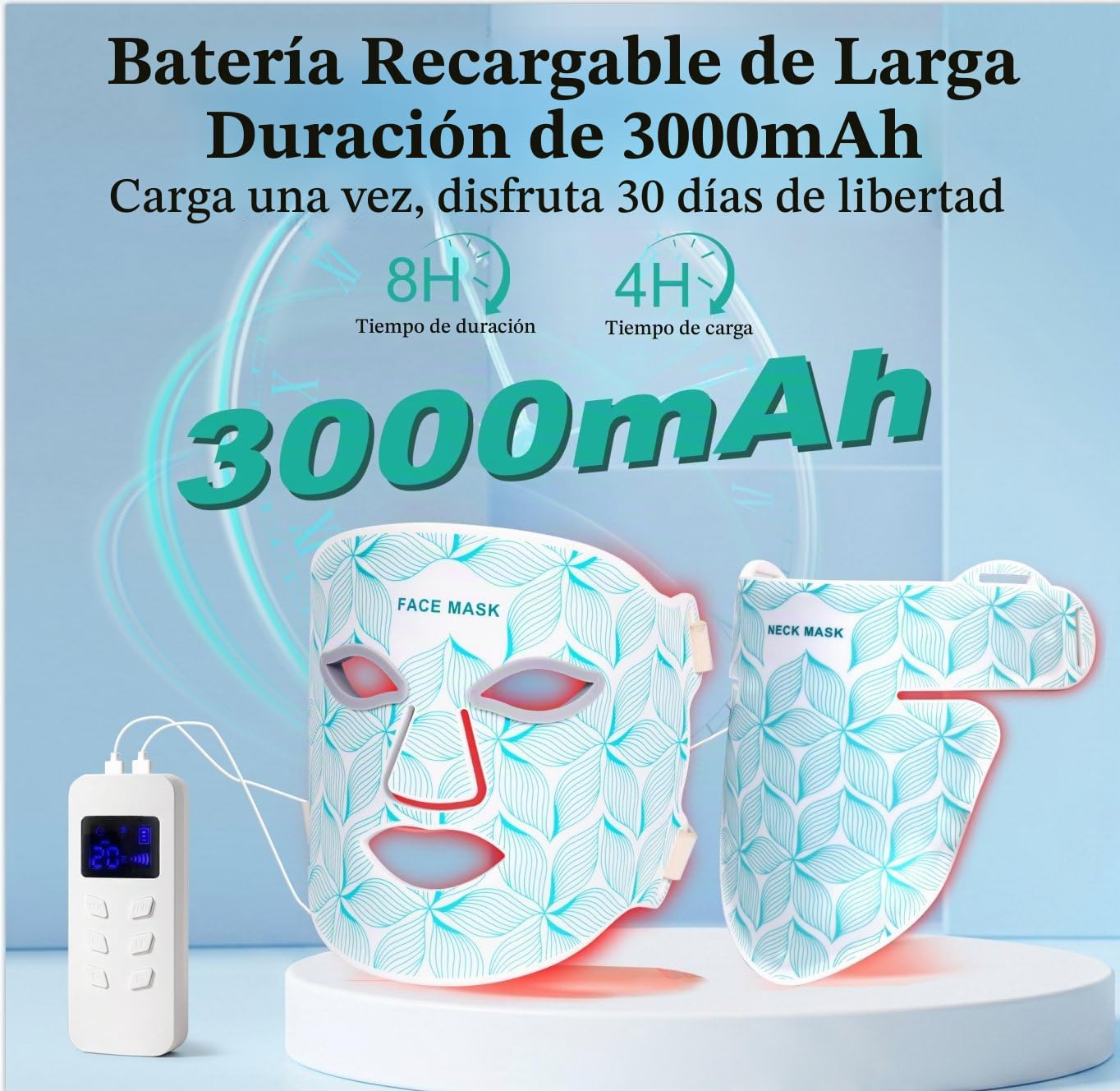 Máscara de terapia de luz roja para cara y cuello, 8 colores brilla...