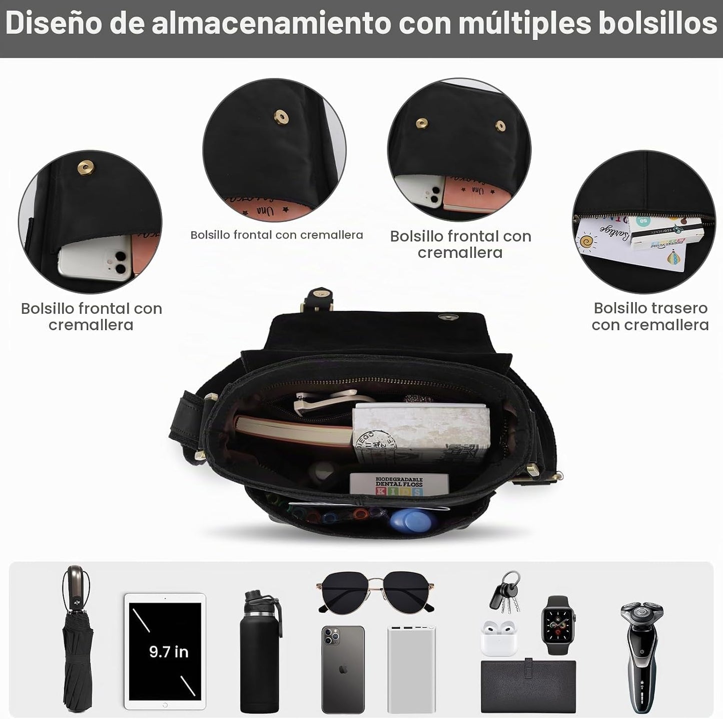 Jack&amp;Chris Bolso Mensajero de Cuero para Hombre, Bolso Bandoler...