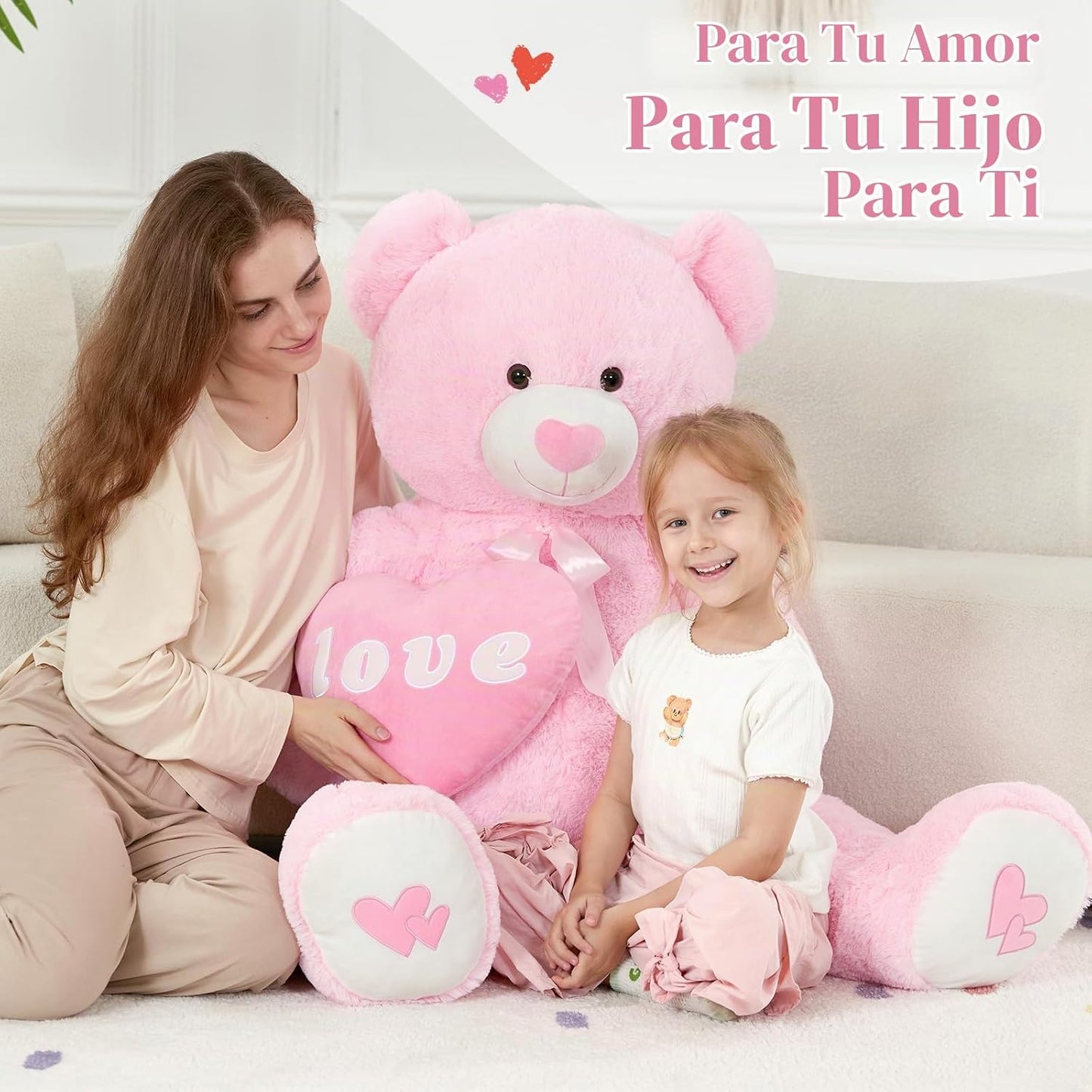 MorisMos Oso de peluche gigante en forma de corazón de 51 pulgadas,...