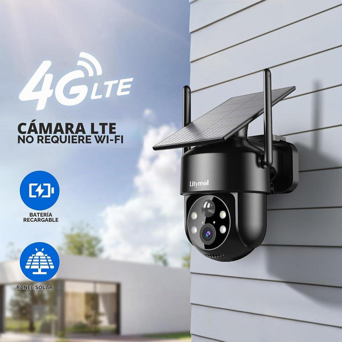 LITYMOL Cámara de seguridad celular 4G LTE, cámara inalámbrica 2K p...