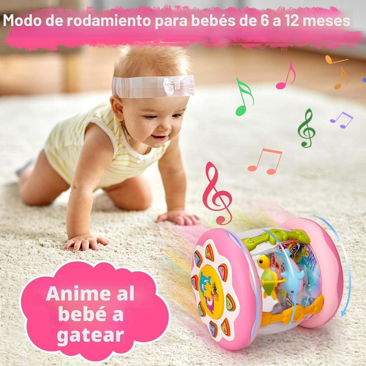 Juguetes para bebé niña, tiempo boca abajo, musical, iluminado, océ...
