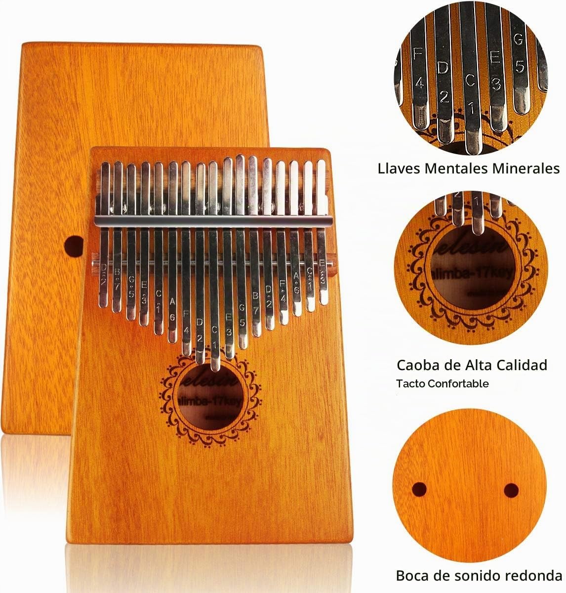 Kalimba - Piano de pulgar de 17 teclas, piano portátil de dedo Mbir...