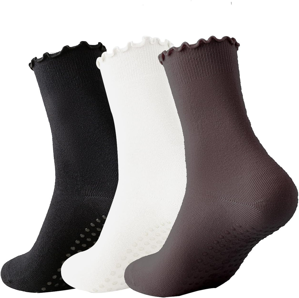 Ceoon 3 pares de calcetines de pilates con empuñaduras antideslizan...