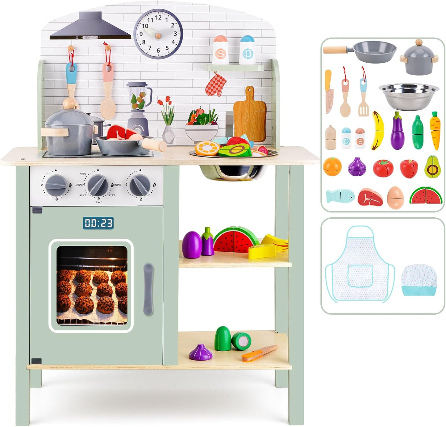 Juego de cocina de madera para niños pequeños de 1 a 3 años, juego...