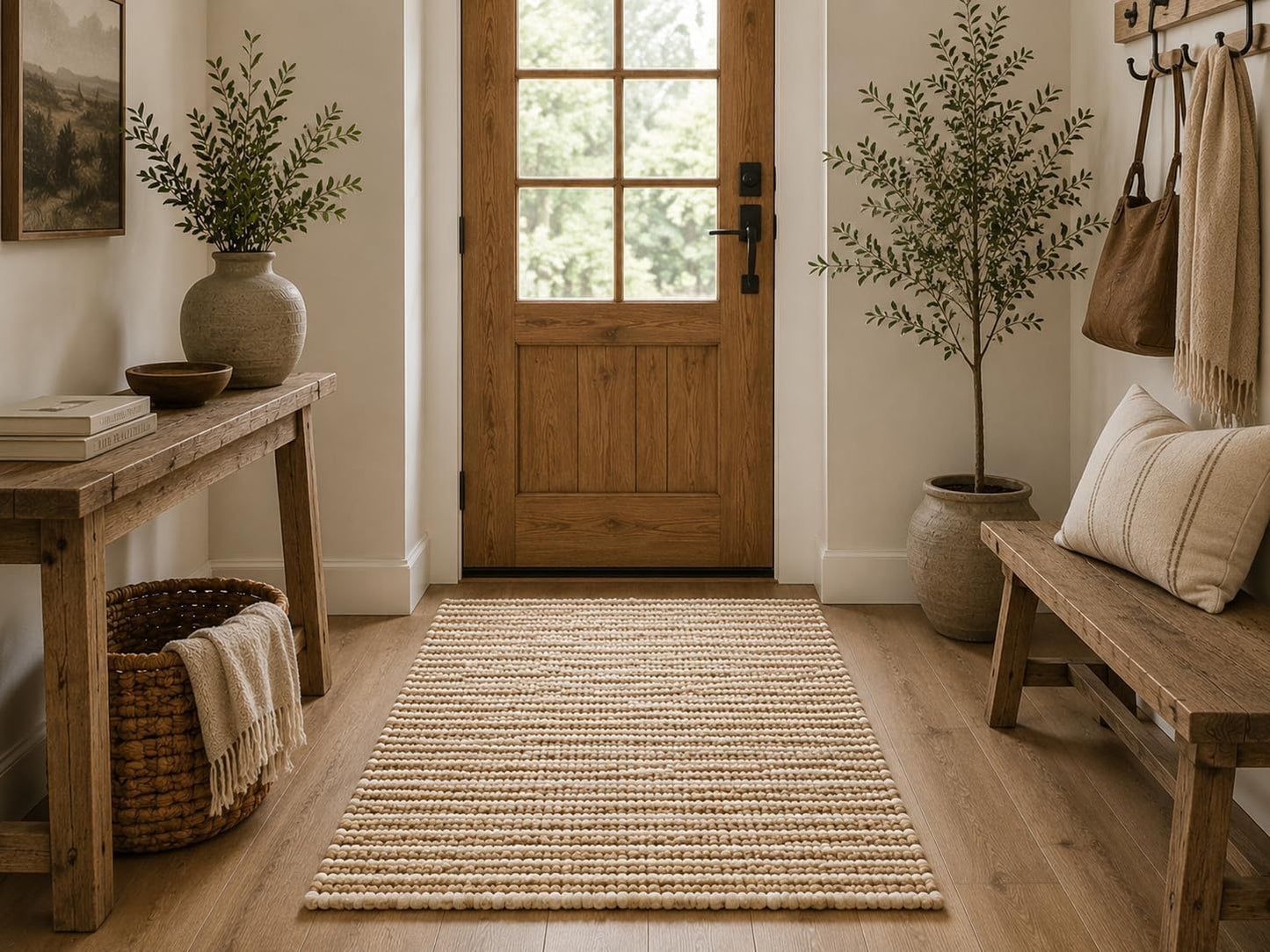 Frelish Decor - Alfombra de lana y yute tejida a mano de rayas grue...