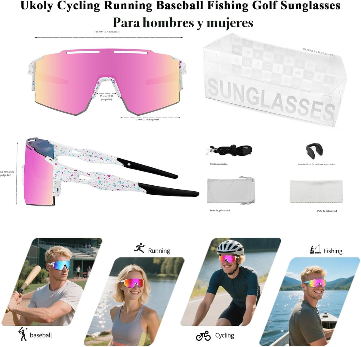 Ukoly Gafas de sol deportivas para hombres y mujeres, protección UV...