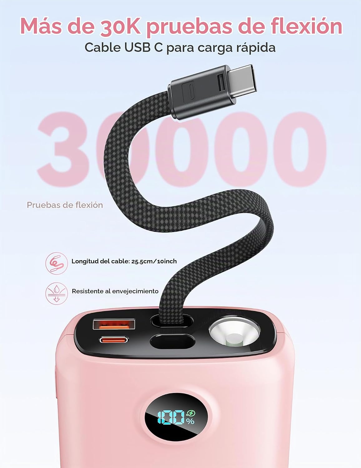 Cargador portátil, batería portátil de 45 W, 20000 mAh, con cable U...
