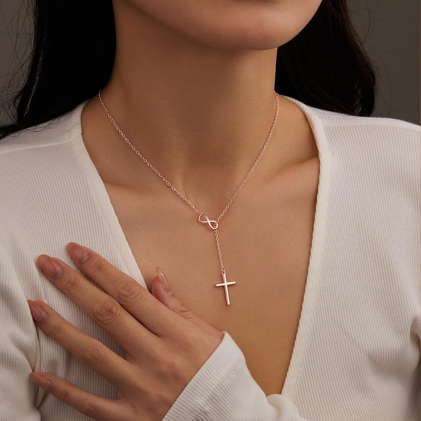 Poxtex Collar de cruz infinita para mujer, delicado collar con colg...