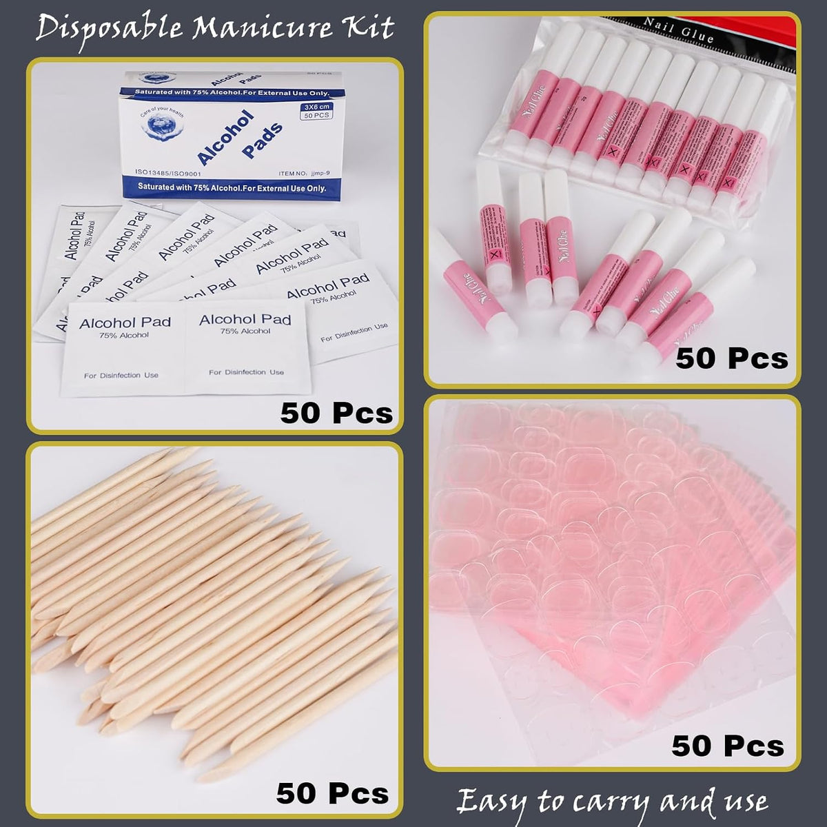Juego de 50 kits de suministros de uñas desechables (negro) | Kit d...