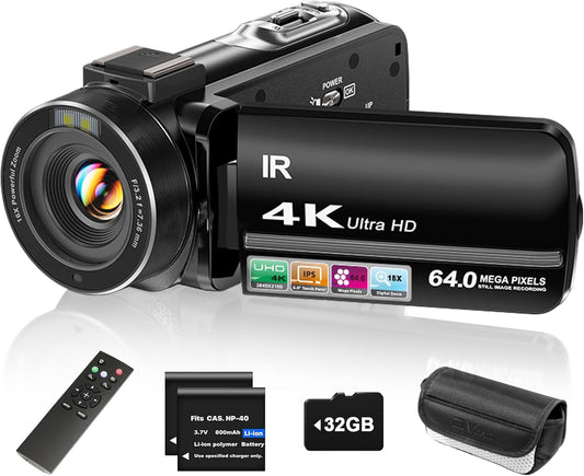 ZYDIIE Videocámara 4K UHD 64MP Vlogging Cámara para YouTube 18x Zoo...