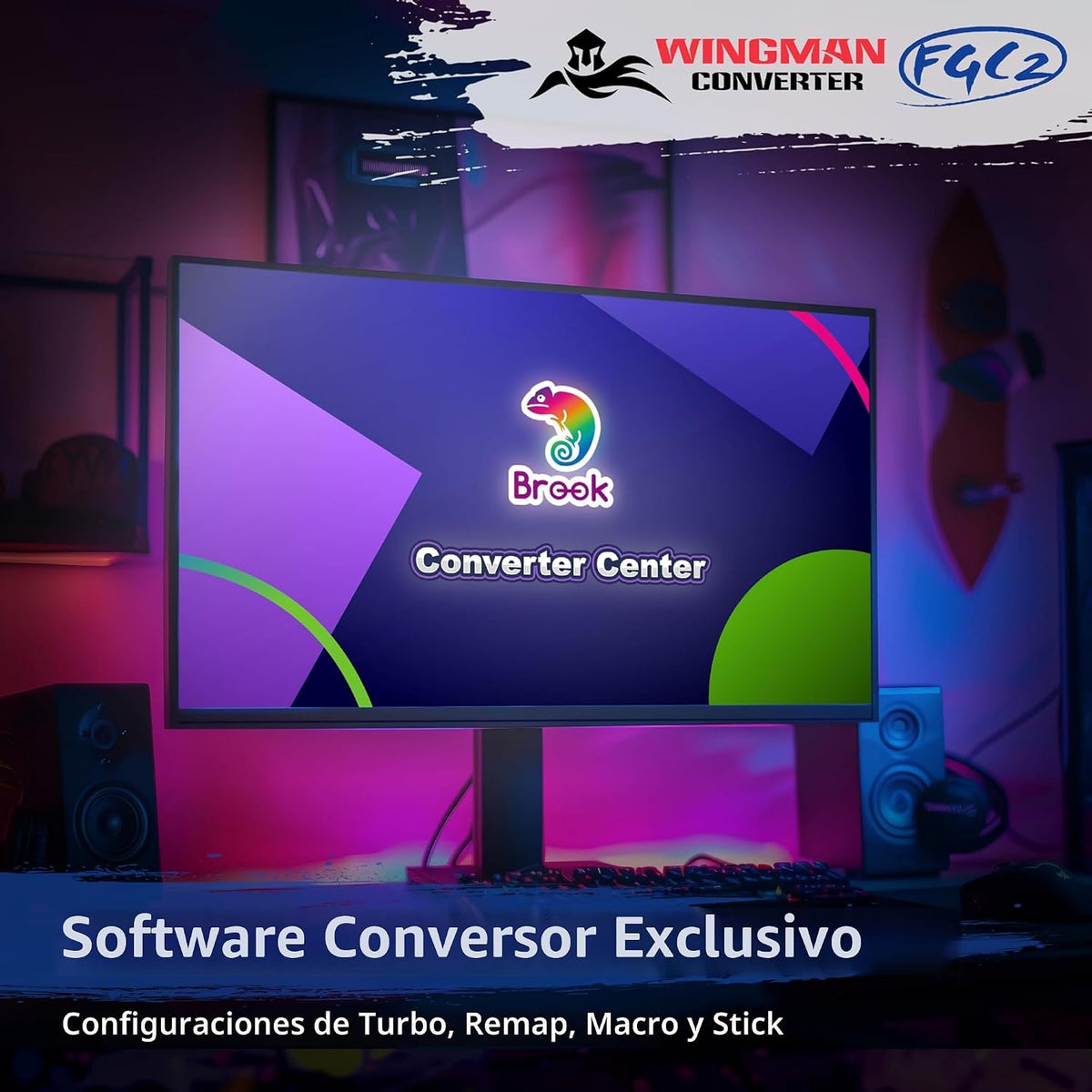 Brook Wingman FGC2 Convertidor con Llavero - Adaptador de Joystick...