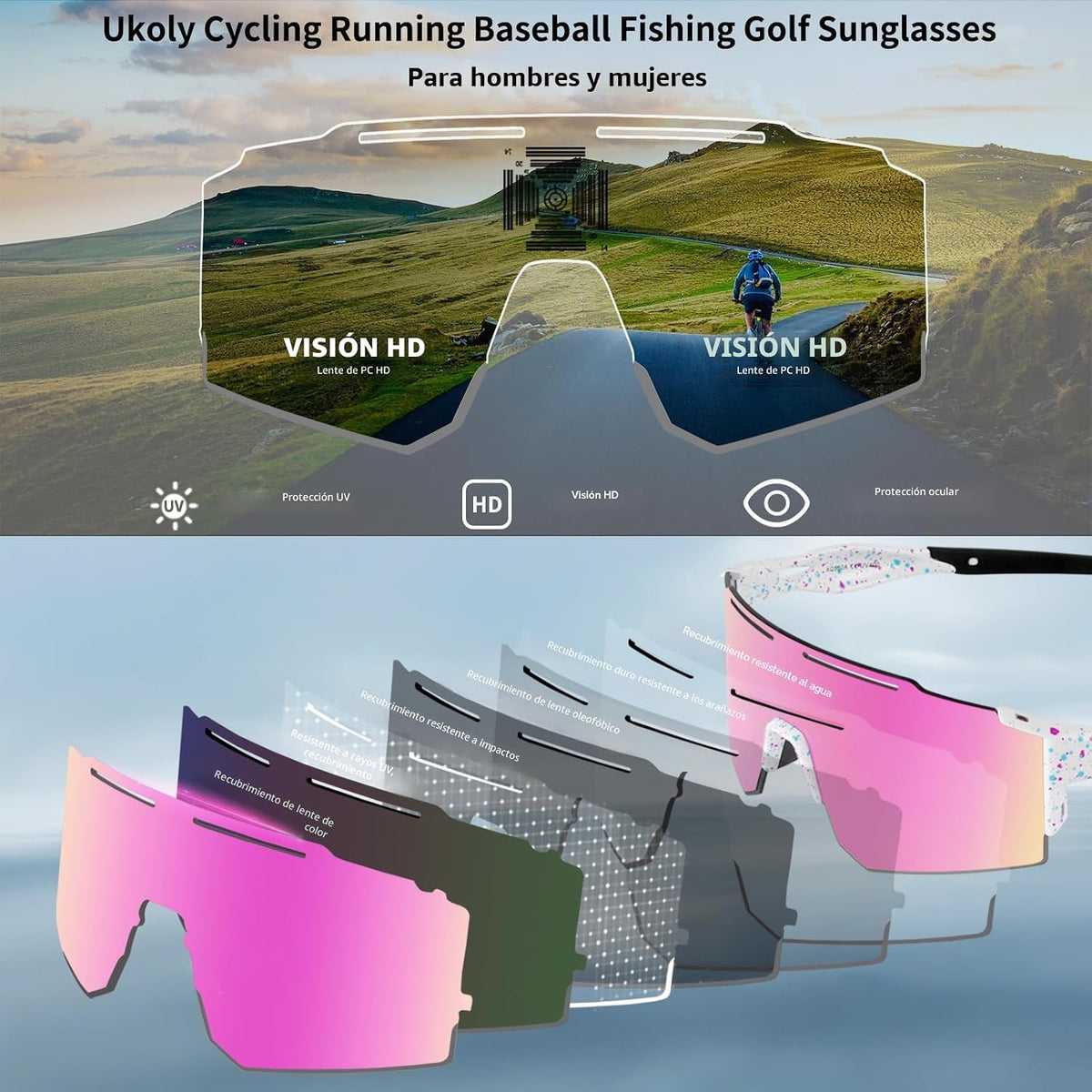 Ukoly Gafas de sol deportivas para hombres y mujeres, protección UV...