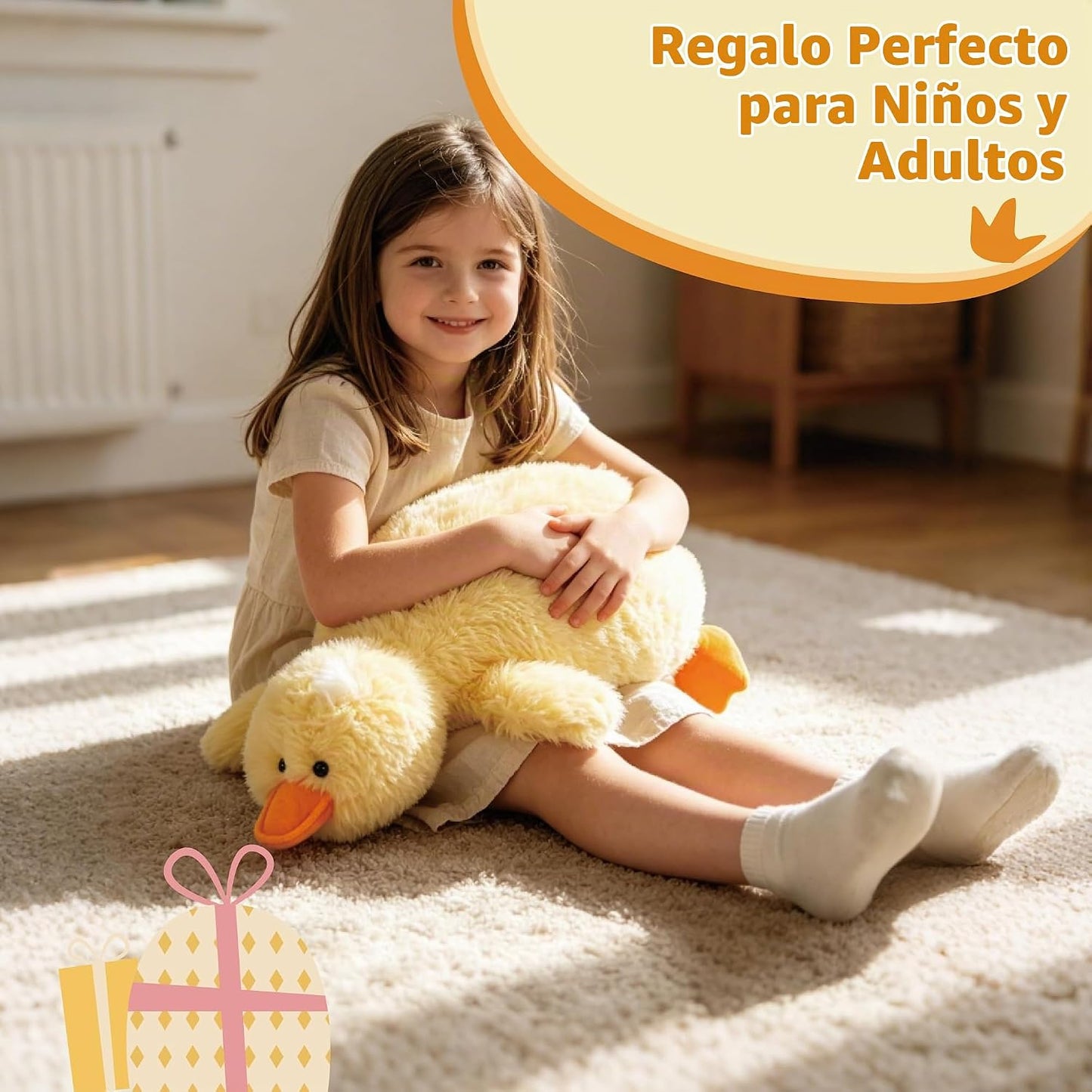 Jrystar Animales de peluche de pato amarillo, juguete de peluche de...