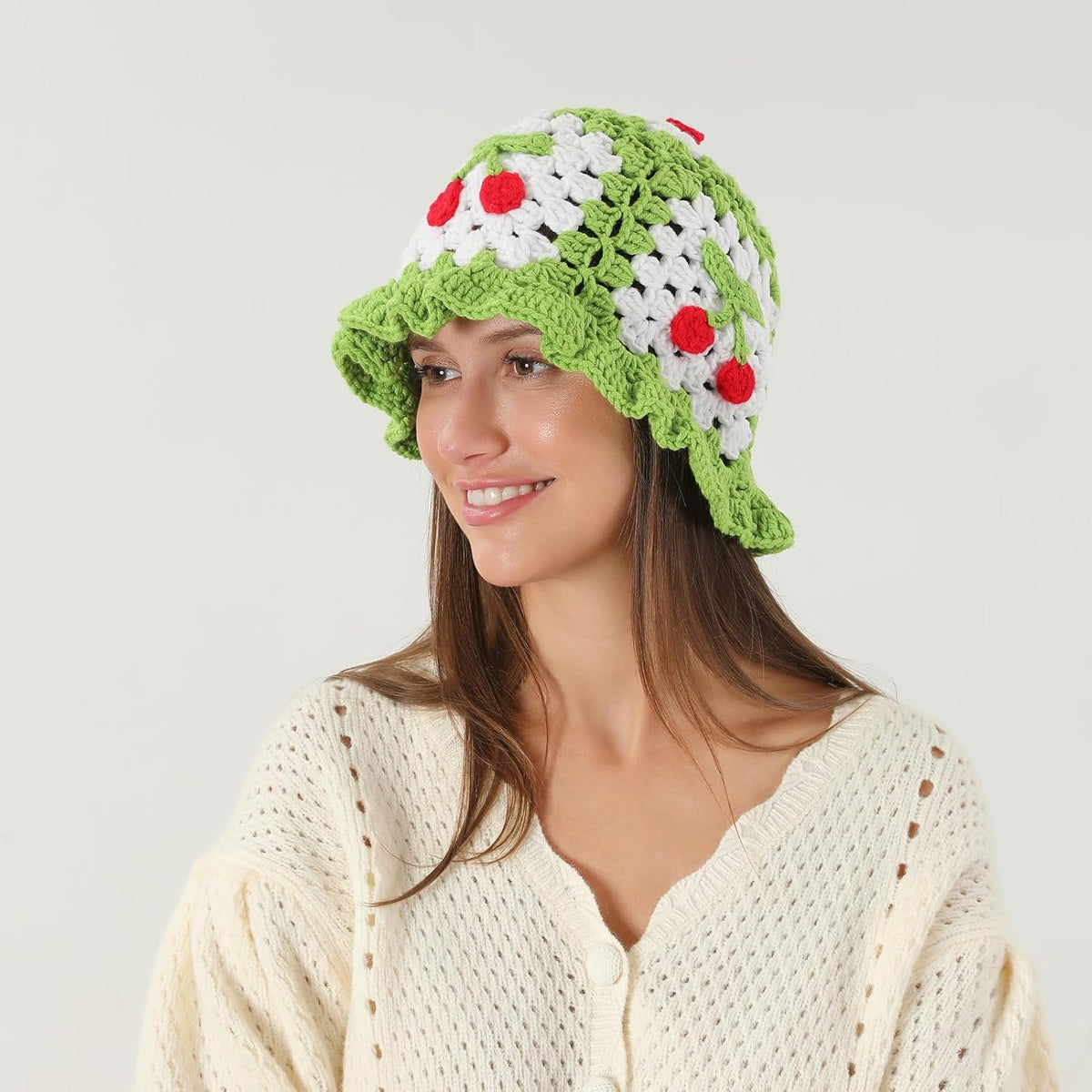 Fiewmay Sombrero de pescador de ganchillo para mujer, hecho a mano,...