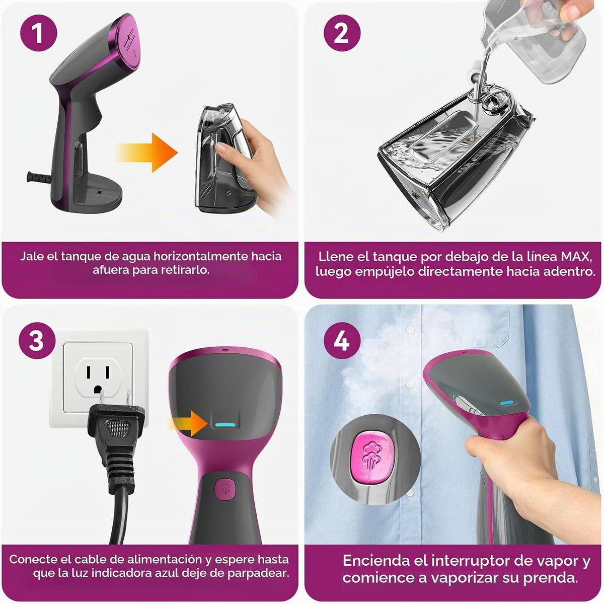 OGHom Vaporizador para ropa, removedor de arrugas portátil de mano,...