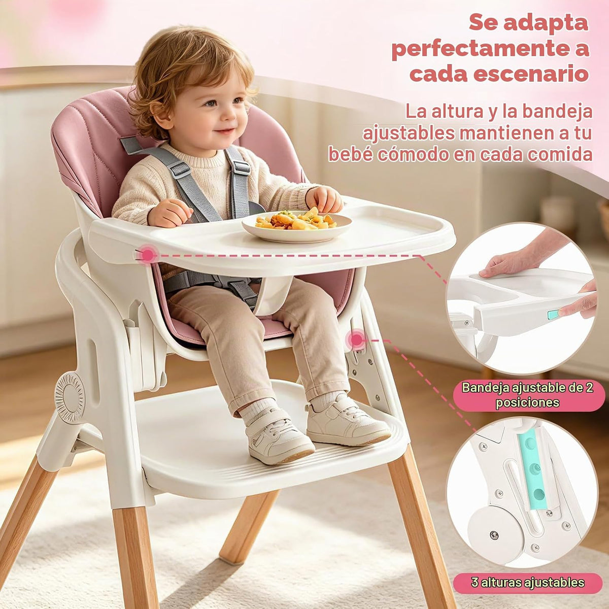 Silla alta plegable para bebé, sillas altas de madera convertibles...