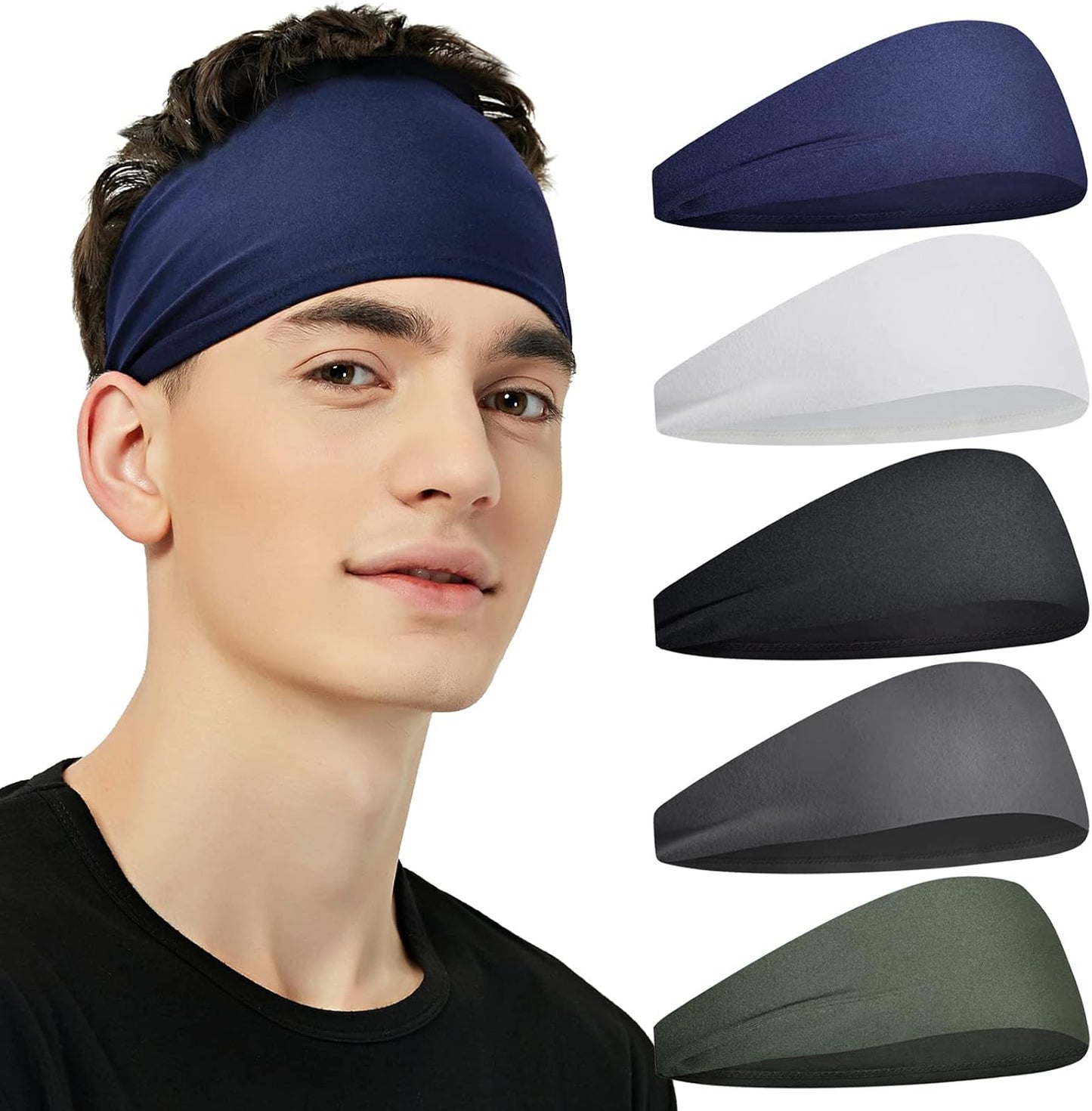 Pilamor Diademas deportivas para hombres (paquete de 5), diadema de...