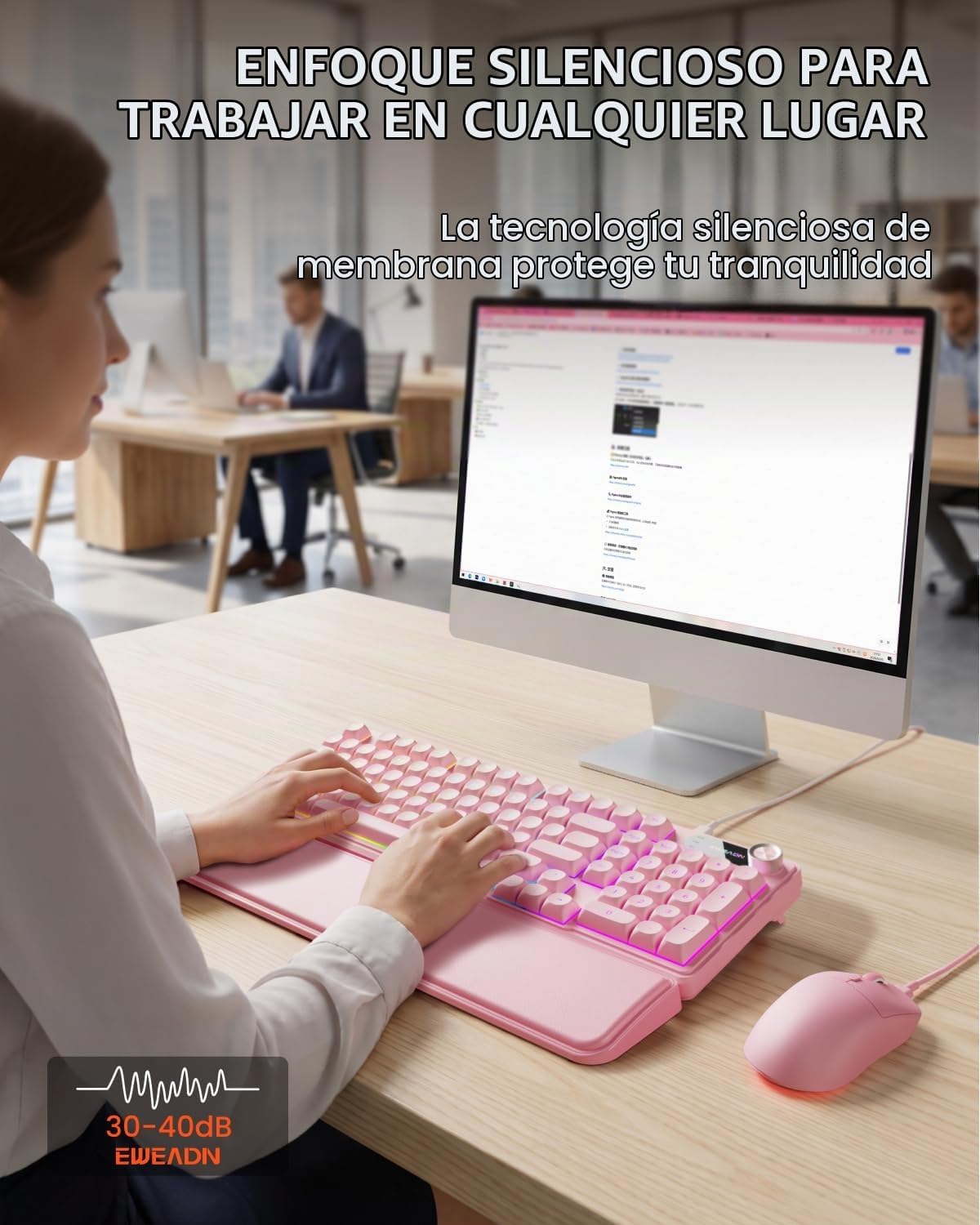 EWEADN Combo de teclado y mouse con cable con reposamuñecas desmont...
